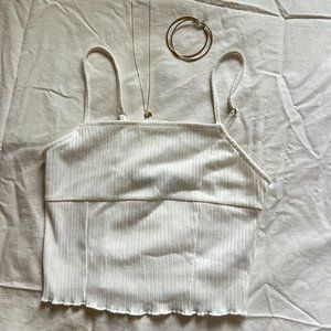 Small Ribbed White Square Crop Tank Top